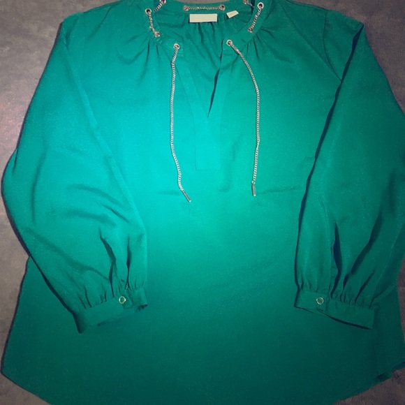 New York & Company Green Sheer Long Sleeved Blouse - Picture 1 of 8